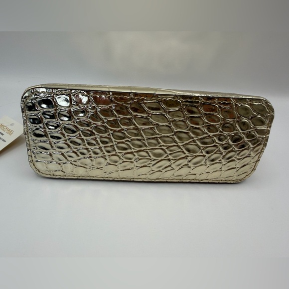 low start Michael Kors Leather Empire Gold Croc-Embossed Pouch ret $98 NWT - Picture 8 of 10